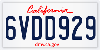 CA license plate 6VDD929