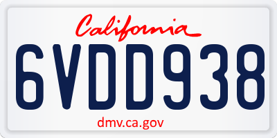 CA license plate 6VDD938