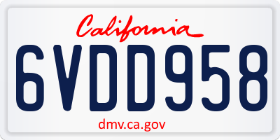 CA license plate 6VDD958