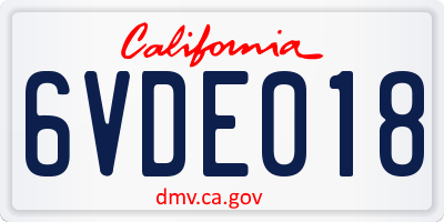 CA license plate 6VDE018