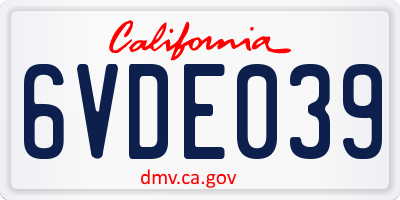 CA license plate 6VDE039
