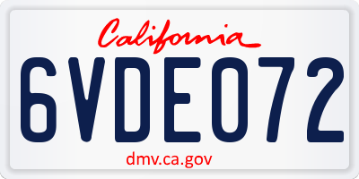 CA license plate 6VDE072