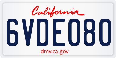 CA license plate 6VDE080