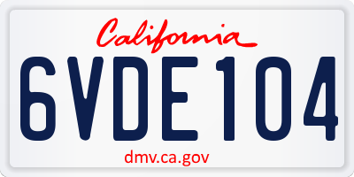 CA license plate 6VDE104