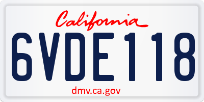 CA license plate 6VDE118