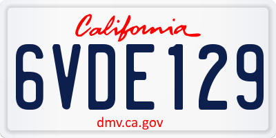 CA license plate 6VDE129