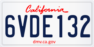CA license plate 6VDE132
