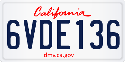 CA license plate 6VDE136