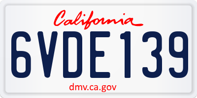 CA license plate 6VDE139