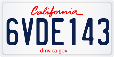CA license plate 6VDE143