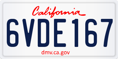 CA license plate 6VDE167