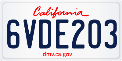 CA license plate 6VDE203