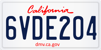 CA license plate 6VDE204
