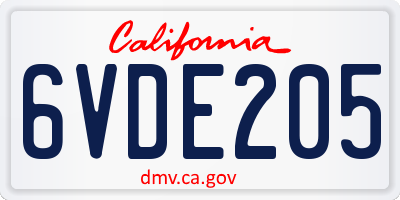 CA license plate 6VDE205