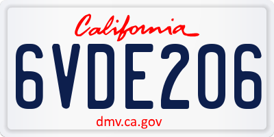 CA license plate 6VDE206