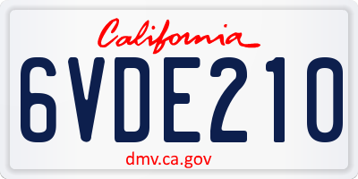 CA license plate 6VDE210