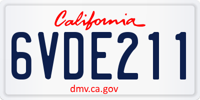 CA license plate 6VDE211