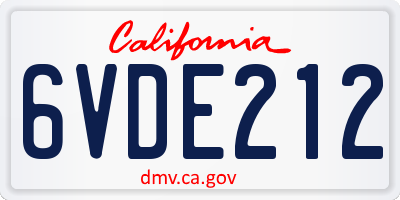 CA license plate 6VDE212