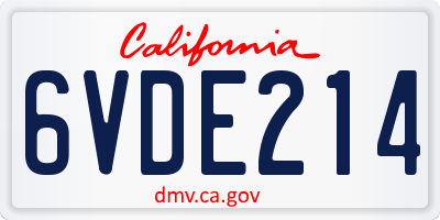 CA license plate 6VDE214