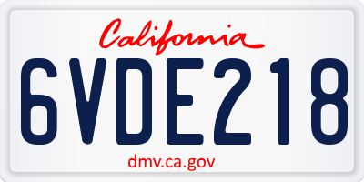 CA license plate 6VDE218