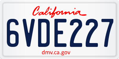 CA license plate 6VDE227
