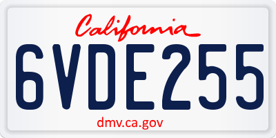 CA license plate 6VDE255