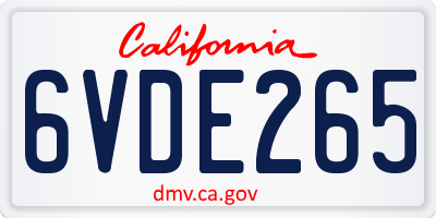 CA license plate 6VDE265