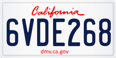 CA license plate 6VDE268