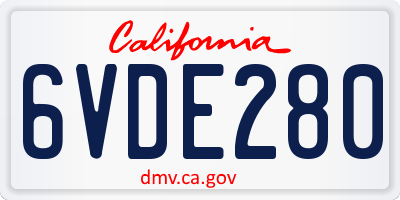 CA license plate 6VDE280