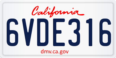 CA license plate 6VDE316