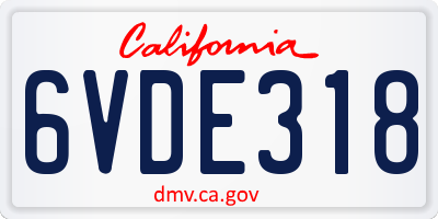 CA license plate 6VDE318