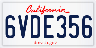 CA license plate 6VDE356