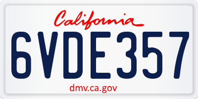 CA license plate 6VDE357