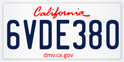 CA license plate 6VDE380