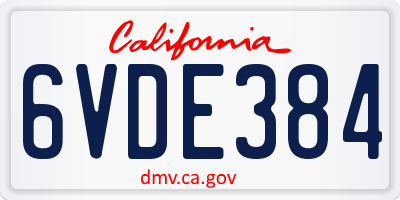 CA license plate 6VDE384