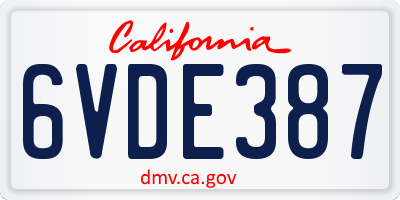 CA license plate 6VDE387