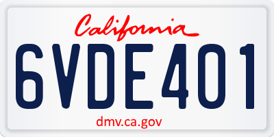 CA license plate 6VDE401