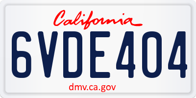 CA license plate 6VDE404