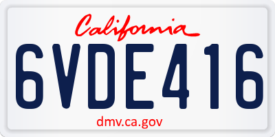 CA license plate 6VDE416
