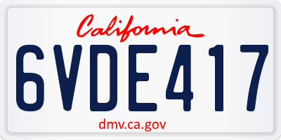 CA license plate 6VDE417