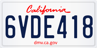 CA license plate 6VDE418