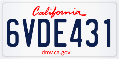 CA license plate 6VDE431