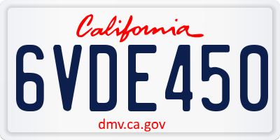 CA license plate 6VDE450