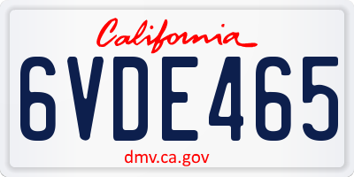 CA license plate 6VDE465