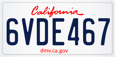 CA license plate 6VDE467