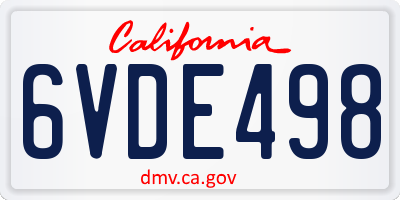 CA license plate 6VDE498