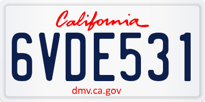 CA license plate 6VDE531
