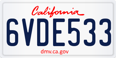 CA license plate 6VDE533