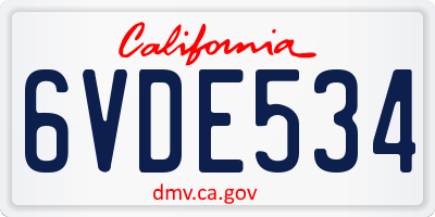 CA license plate 6VDE534