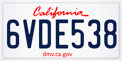 CA license plate 6VDE538